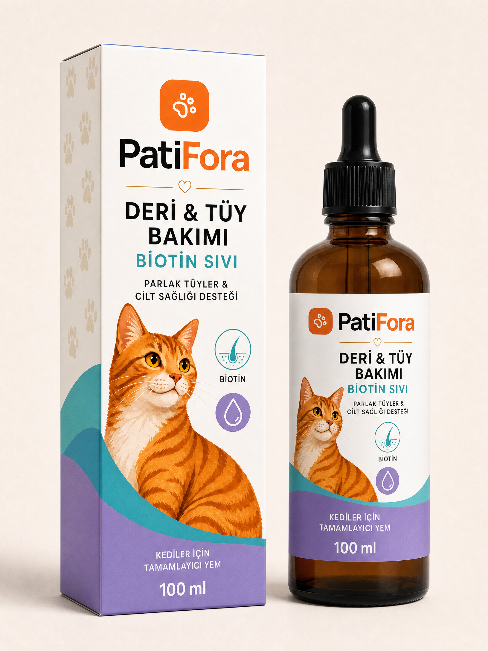 PatiFora Biotin & Skin Support for Kedi premium 3D packaging