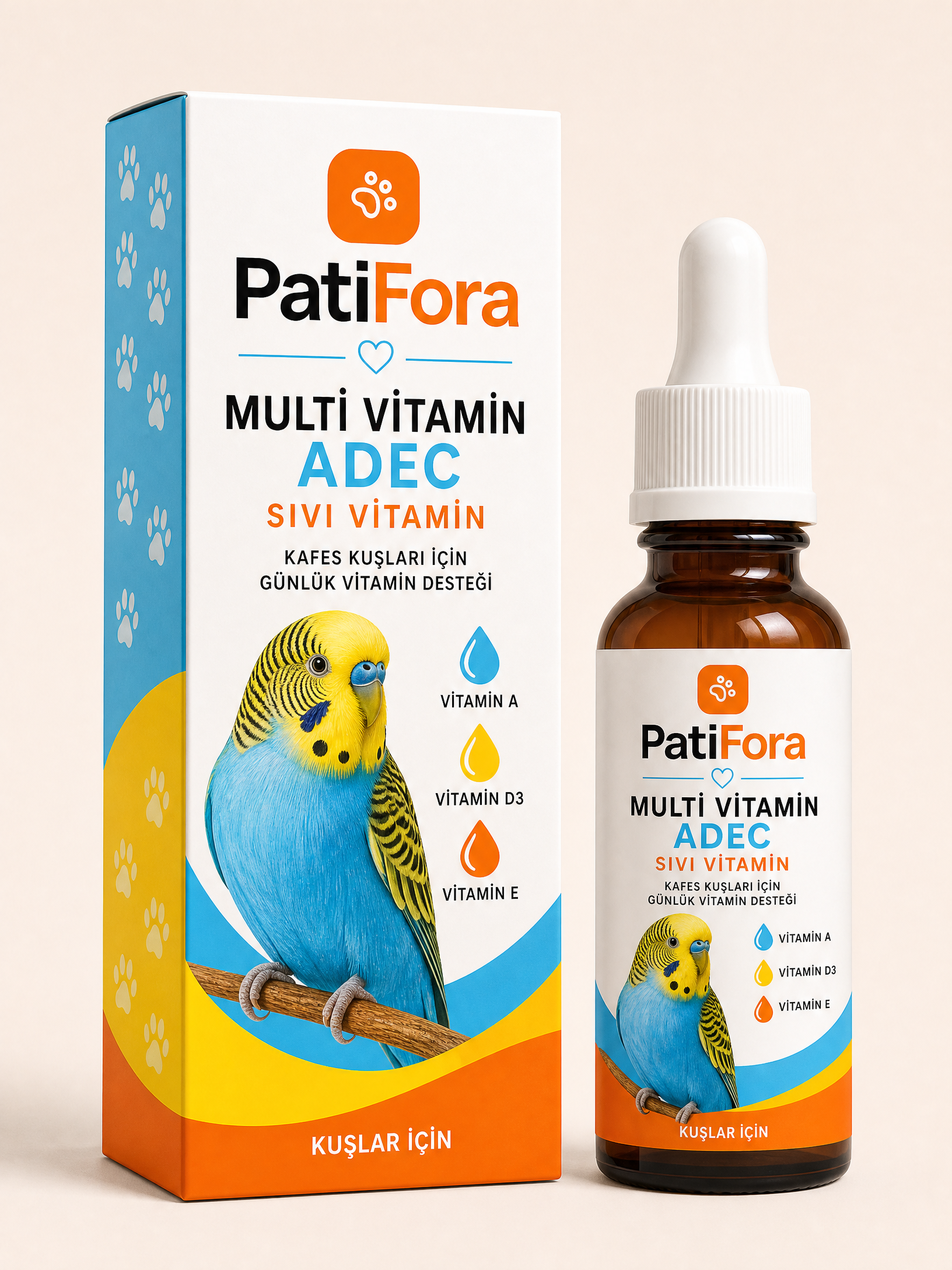 PatiFora Vitamin ADEC Supplement for Birds - 30 ml premium 3D packaging