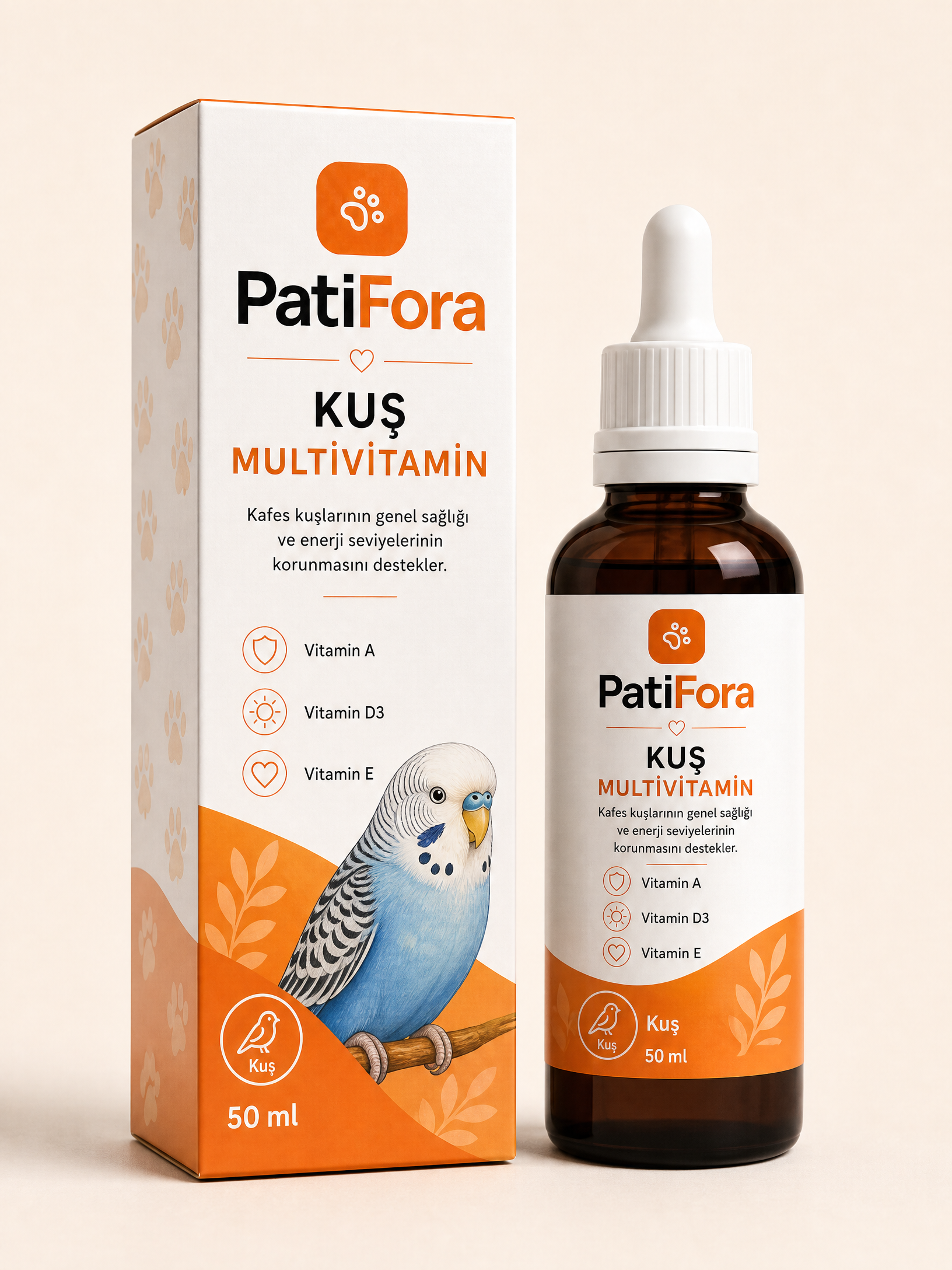 PatiFora Bird Multivitamin Liquid Supplement - 50 ml premium 3D packaging