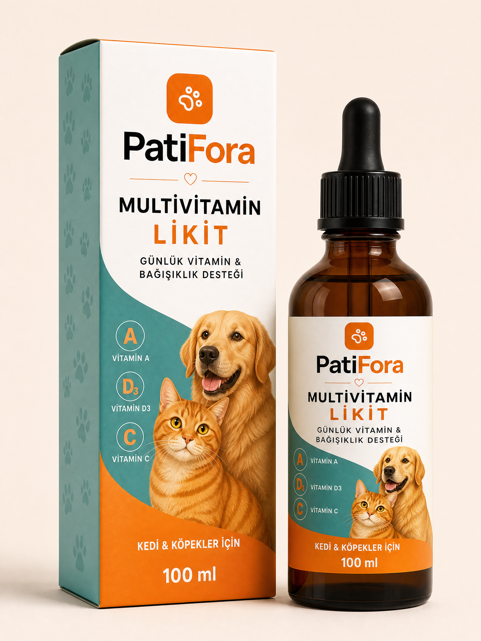 PatiFora Multivitamin Support for Kedi & Köpek premium 3D packaging