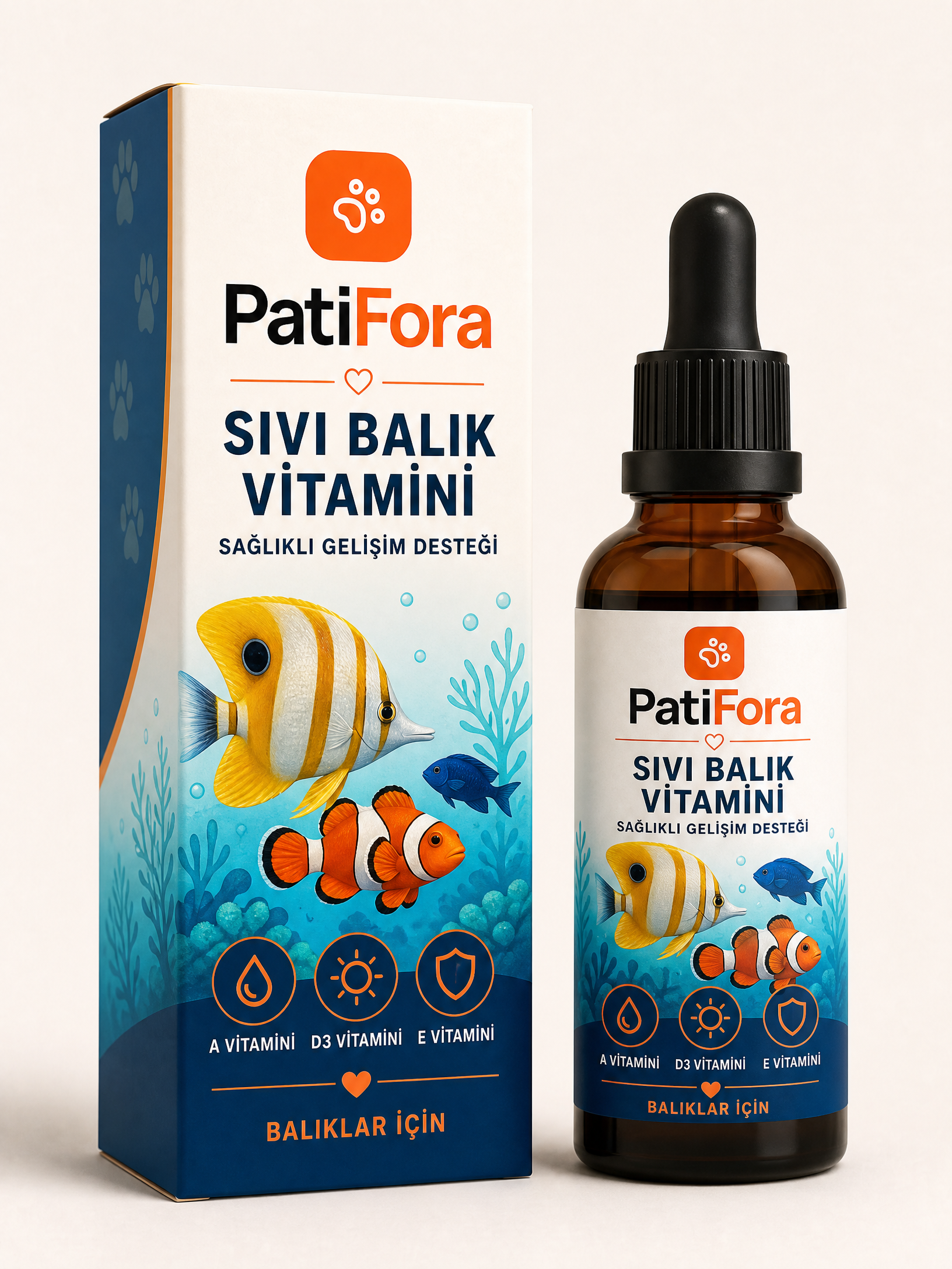 PatiFora Liquid Fish Vitamin Supplement - 30 ml premium 3D packaging