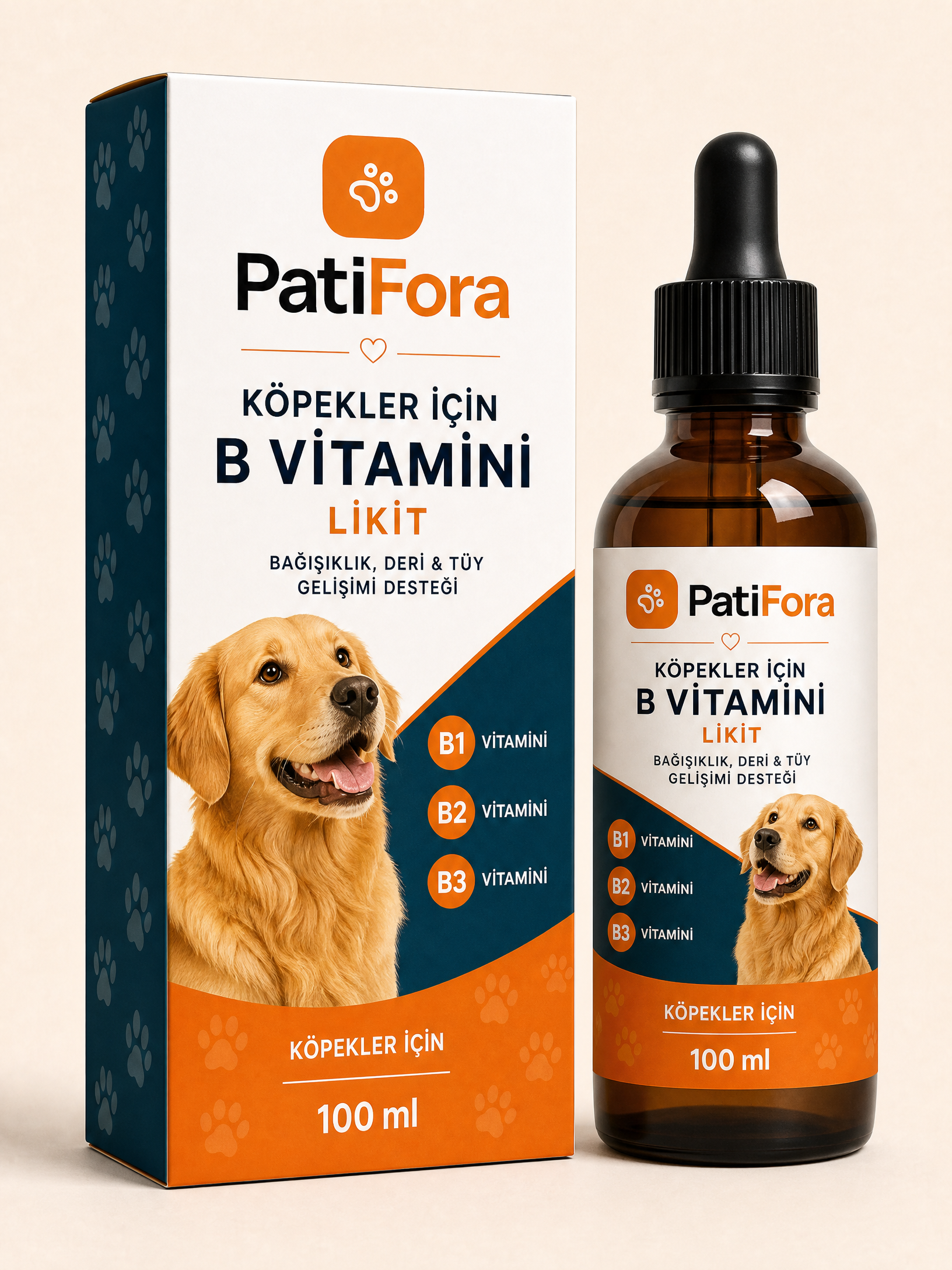 PatiFora B-Complex Vitamin Support for Köpek premium 3D packaging