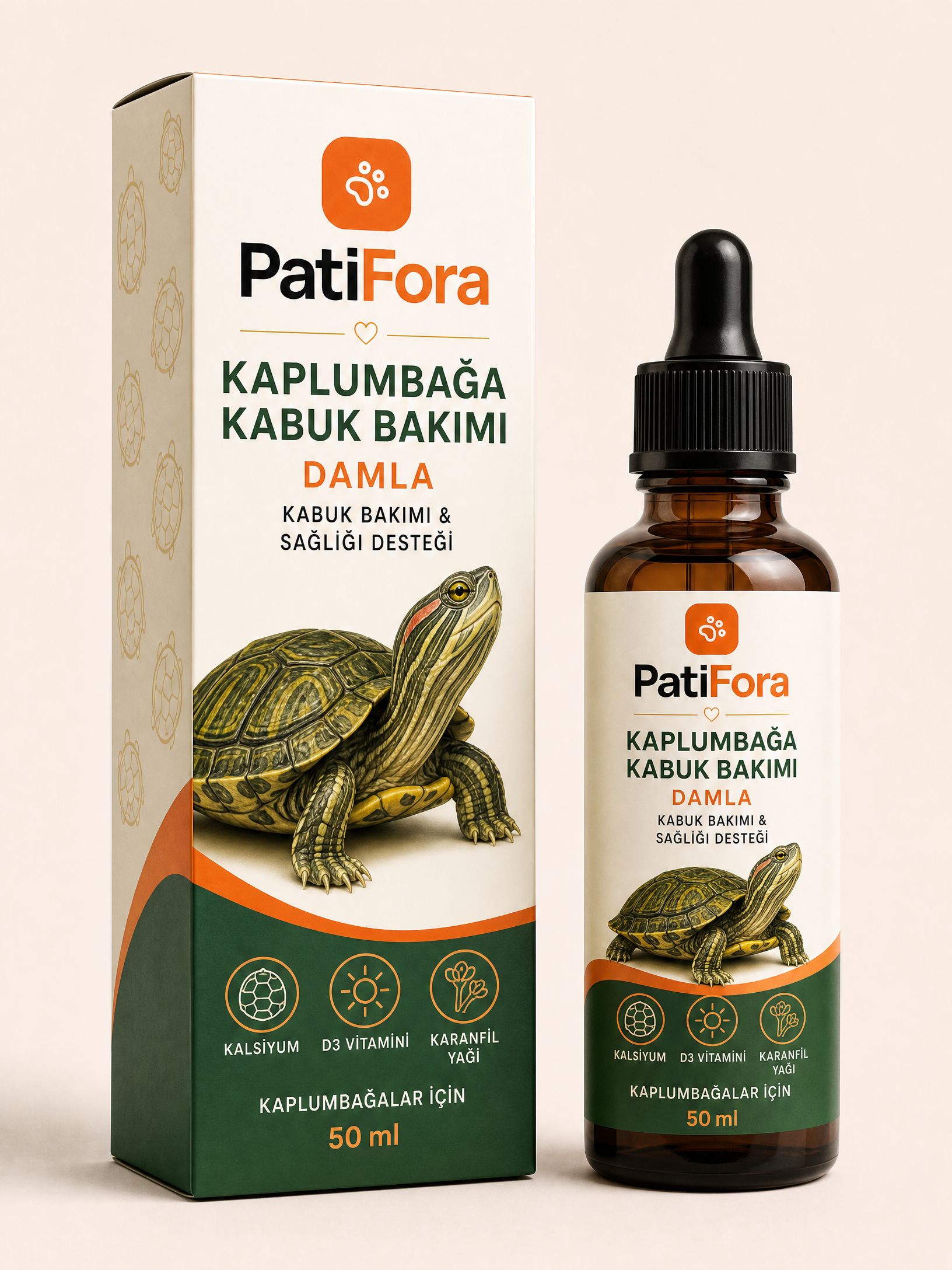 PatiFora Turtle Shell Hardener & Calcium Drops - 50 ml premium 3D packaging