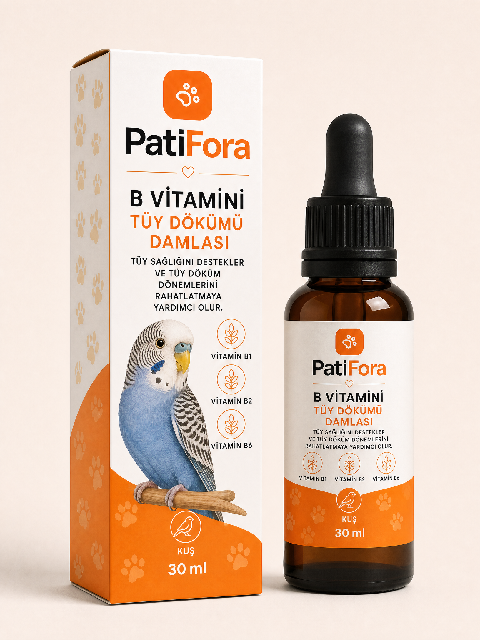 PatiFora Bird B-Vitamin & Molting Support - 30 ml premium 3D packaging