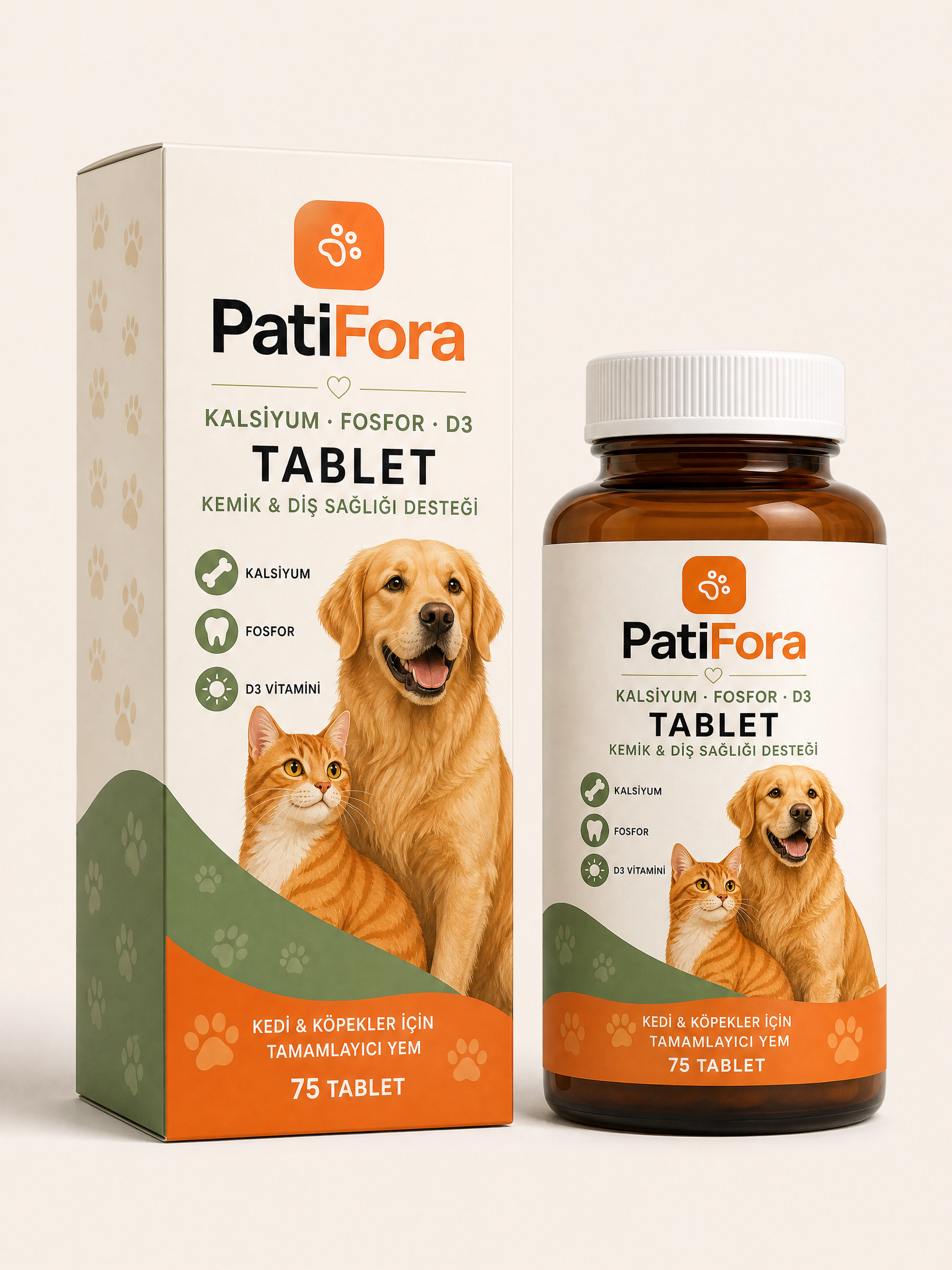 PatiFora Calcium & Phosphorus Bone Support premium 3D packaging