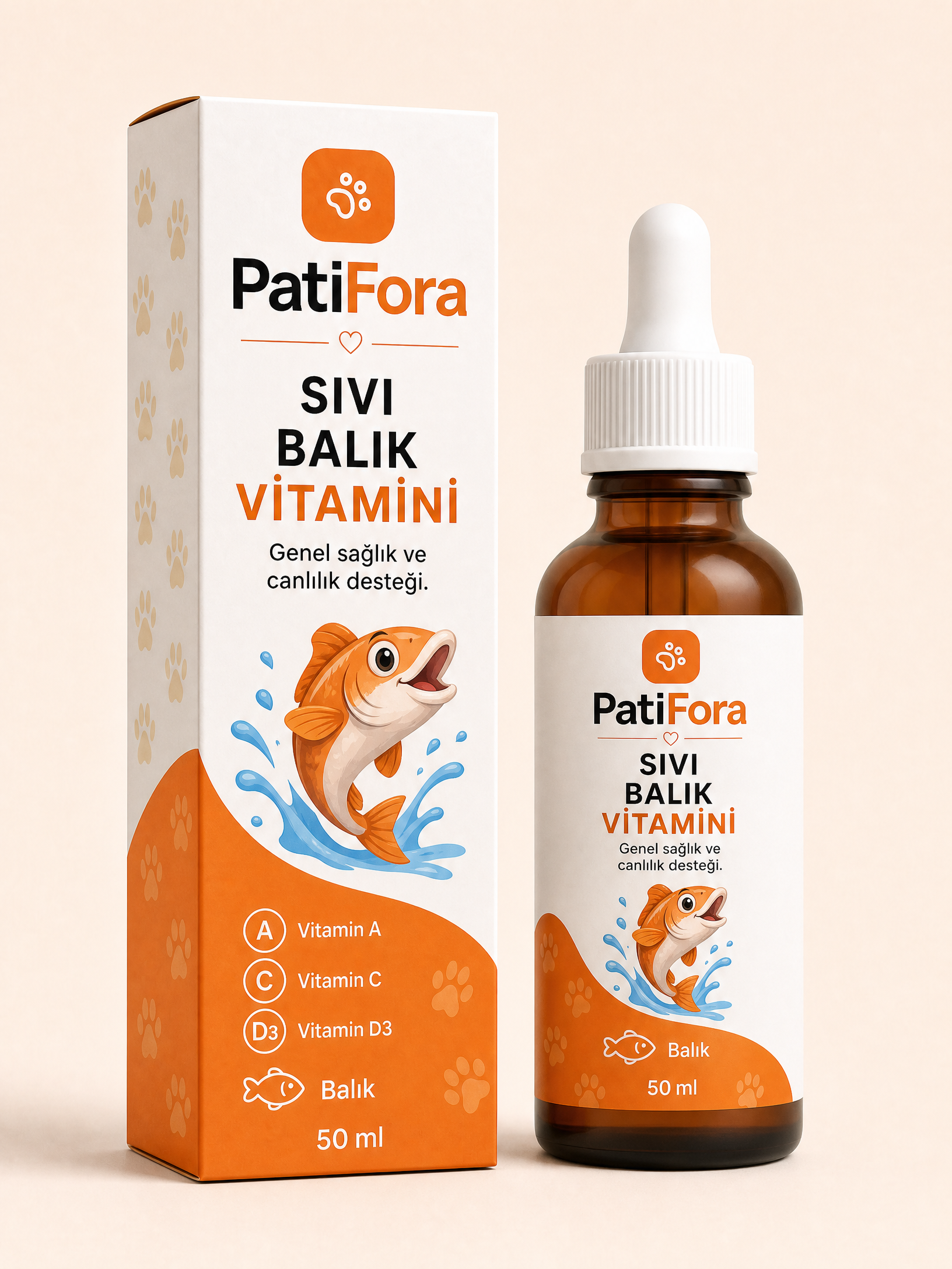 PatiFora Liquid Fish Vitamin Supplement - 50 ml premium 3D packaging