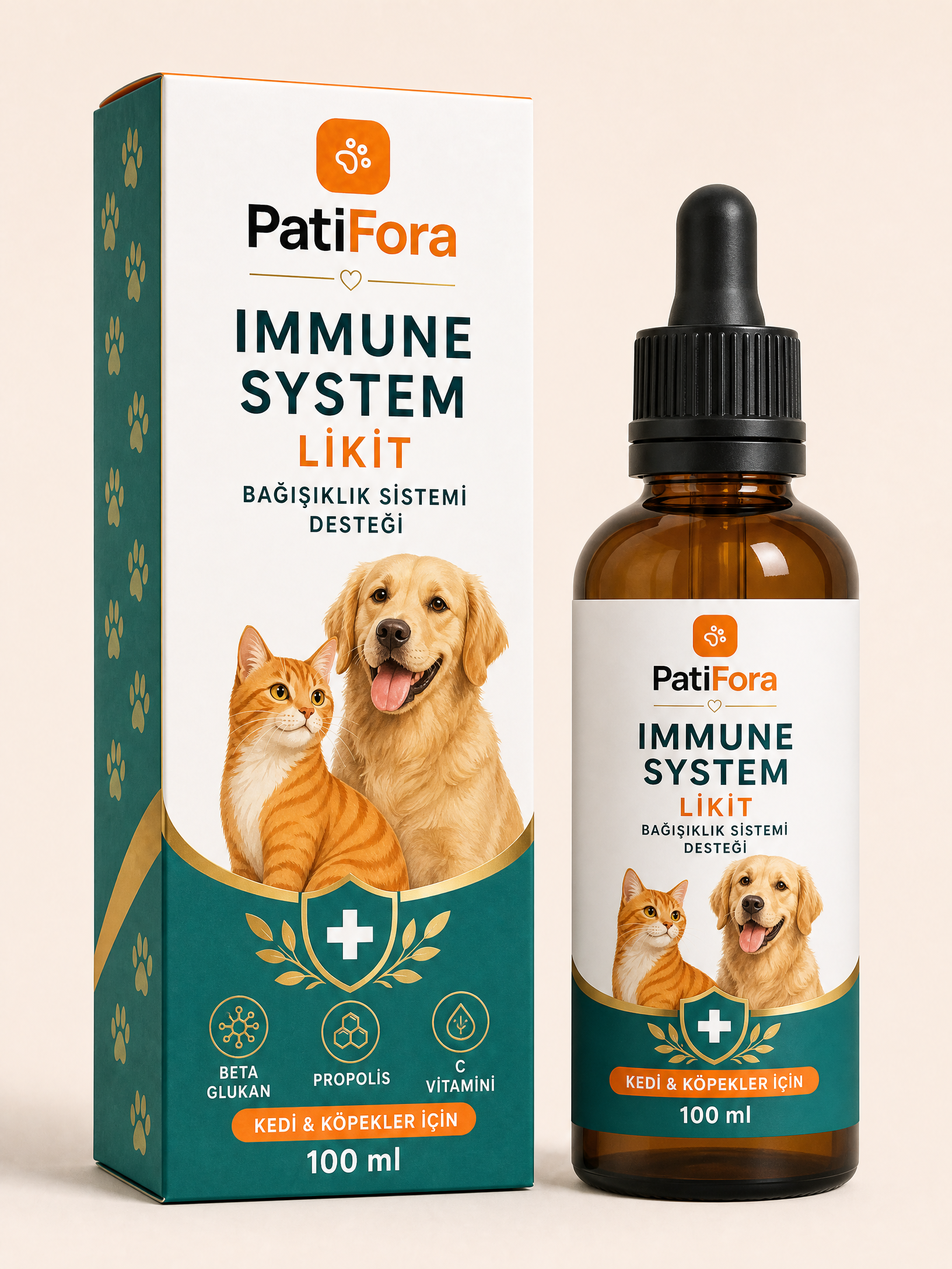 PatiFora Immune System Support for Kedi & Köpek premium 3D packaging