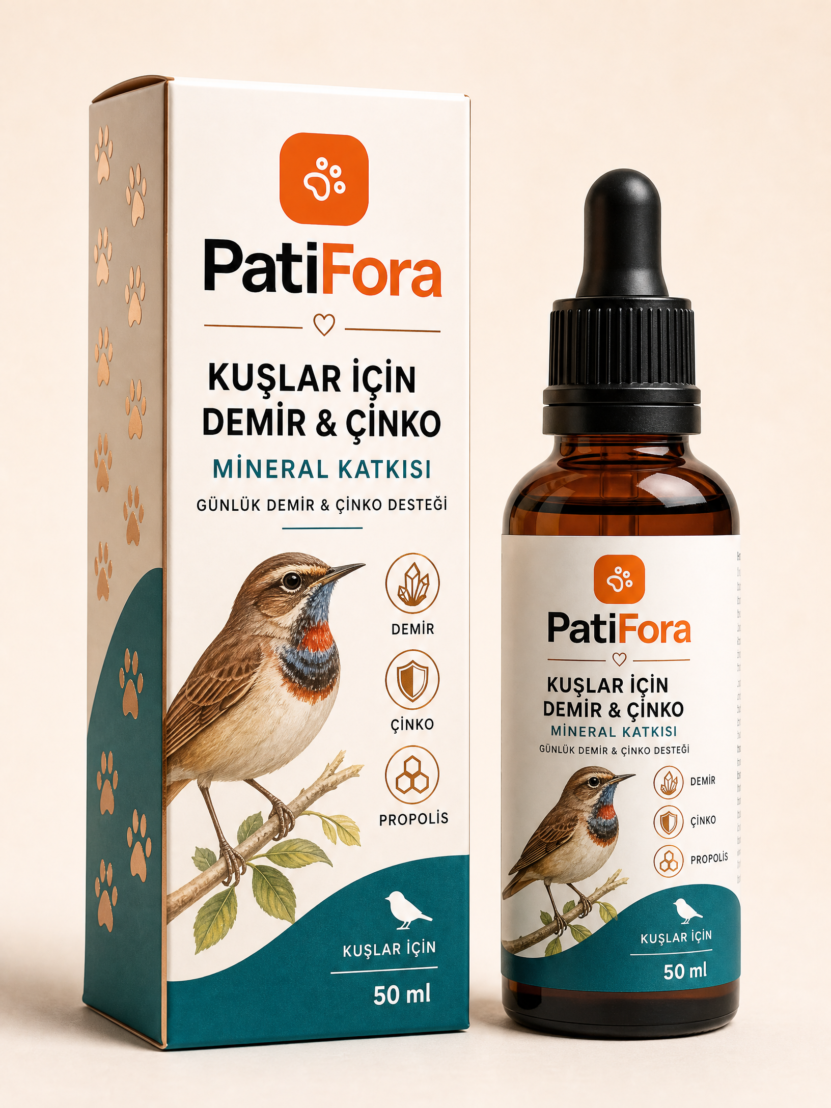 PatiFora Bird Mineral Solution Supplement - 50 ml premium 3D packaging