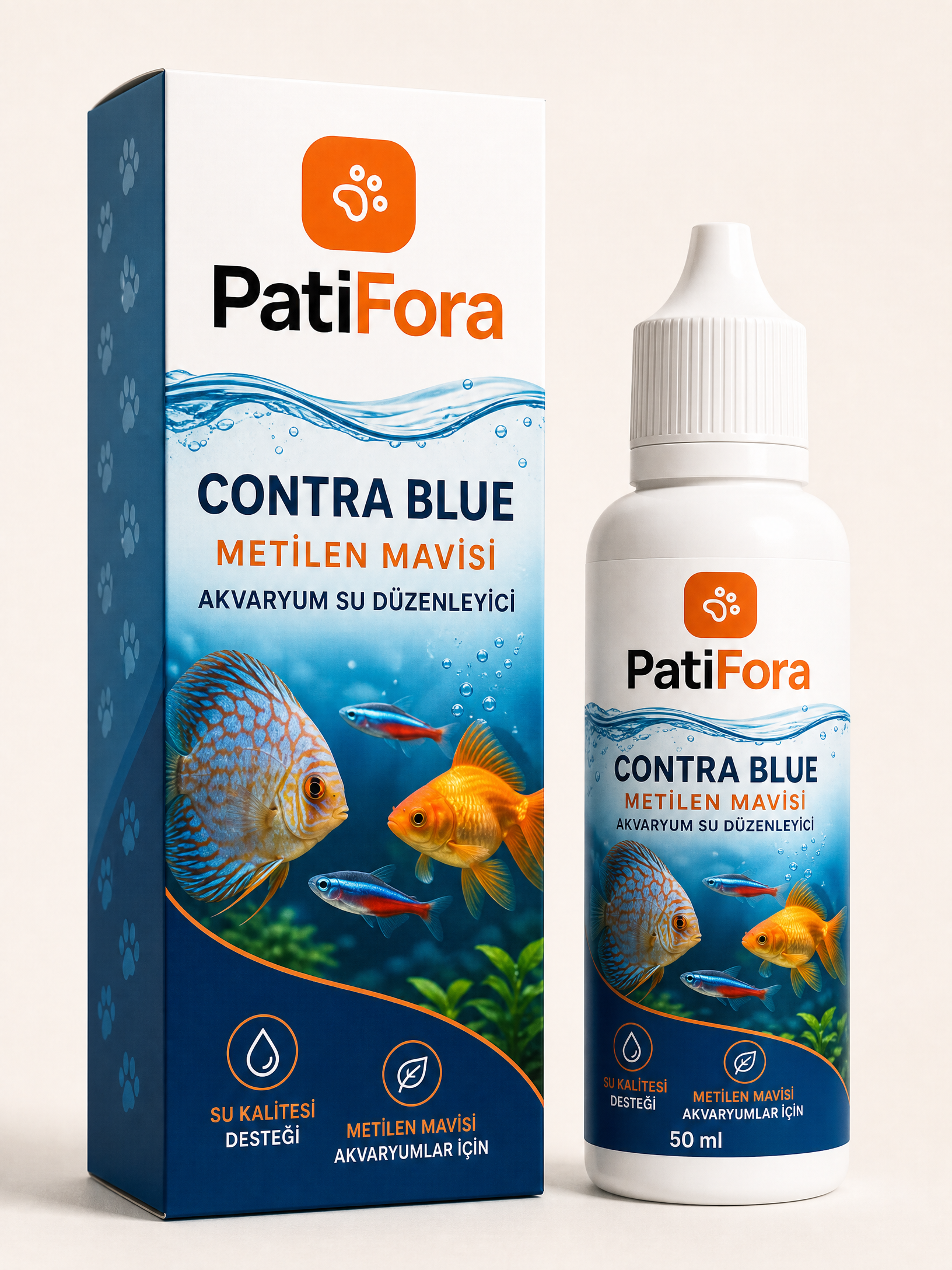 PatiFora Methylene Blue Water Support - 50 ml premium 3D packaging