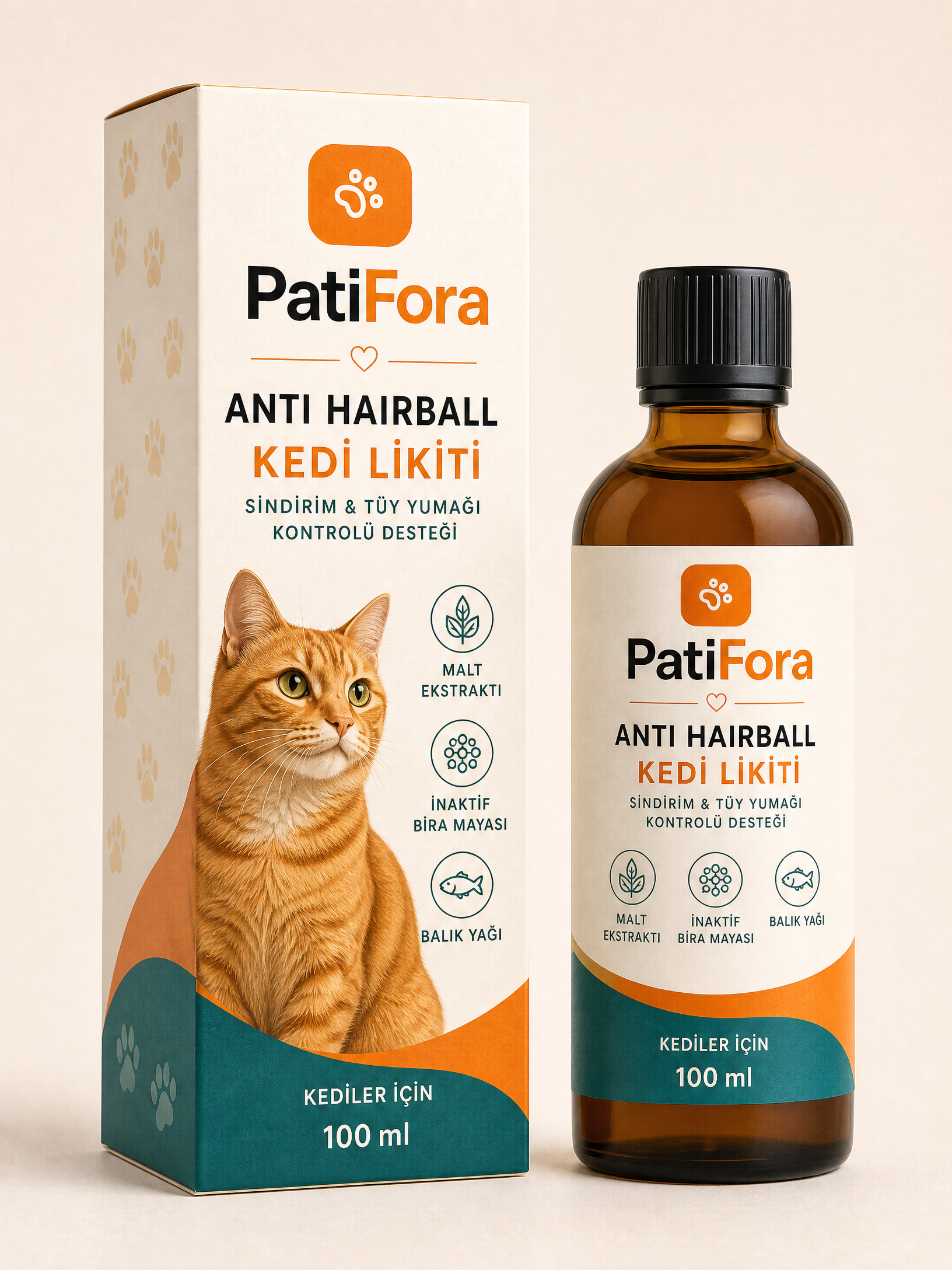 PatiFora Hairball Control Support for Cats premium 3D packaging