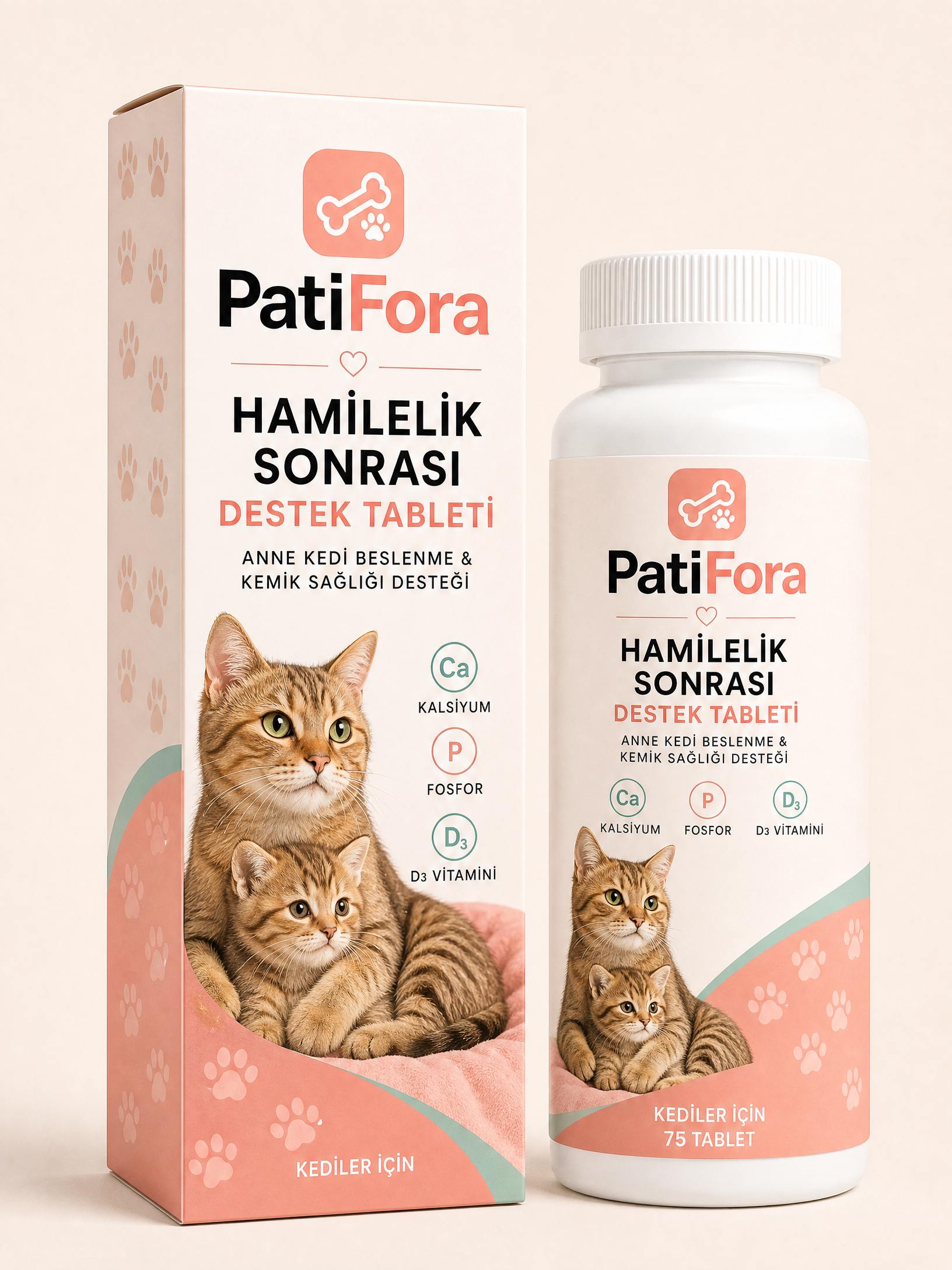 PatiFora Kitten & Mother Support premium 3D packaging