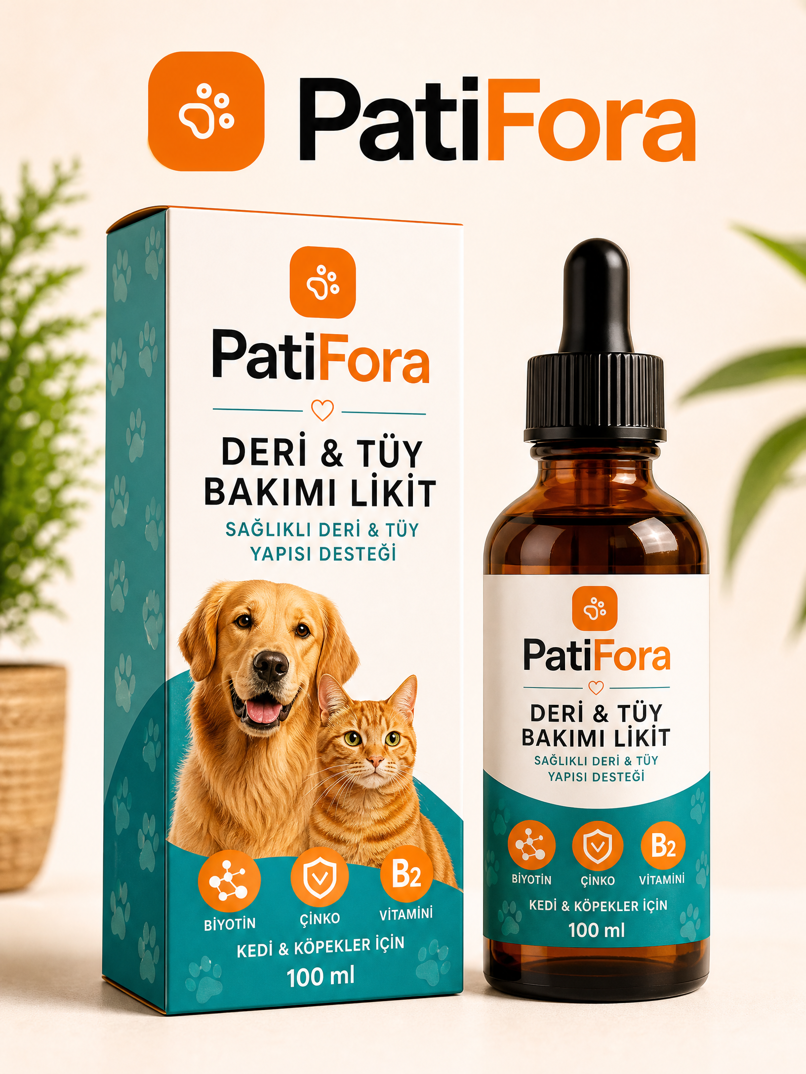 PatiFora Biotin & Skin Support for Genel / hedef tür teyidi gerekli premium 3D packaging