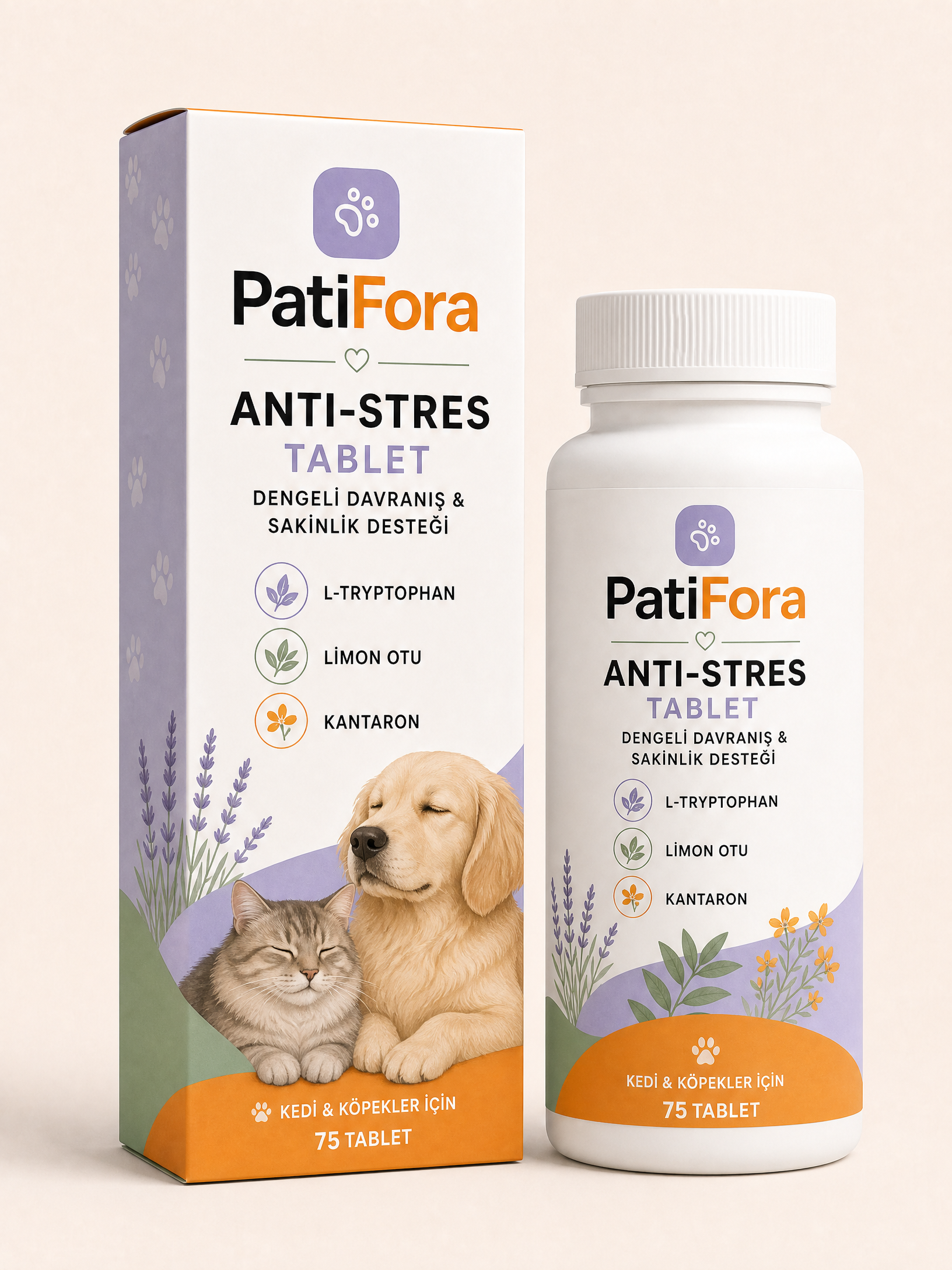 PatiFora Calming & Anti-Stress Support premium 3D packaging
