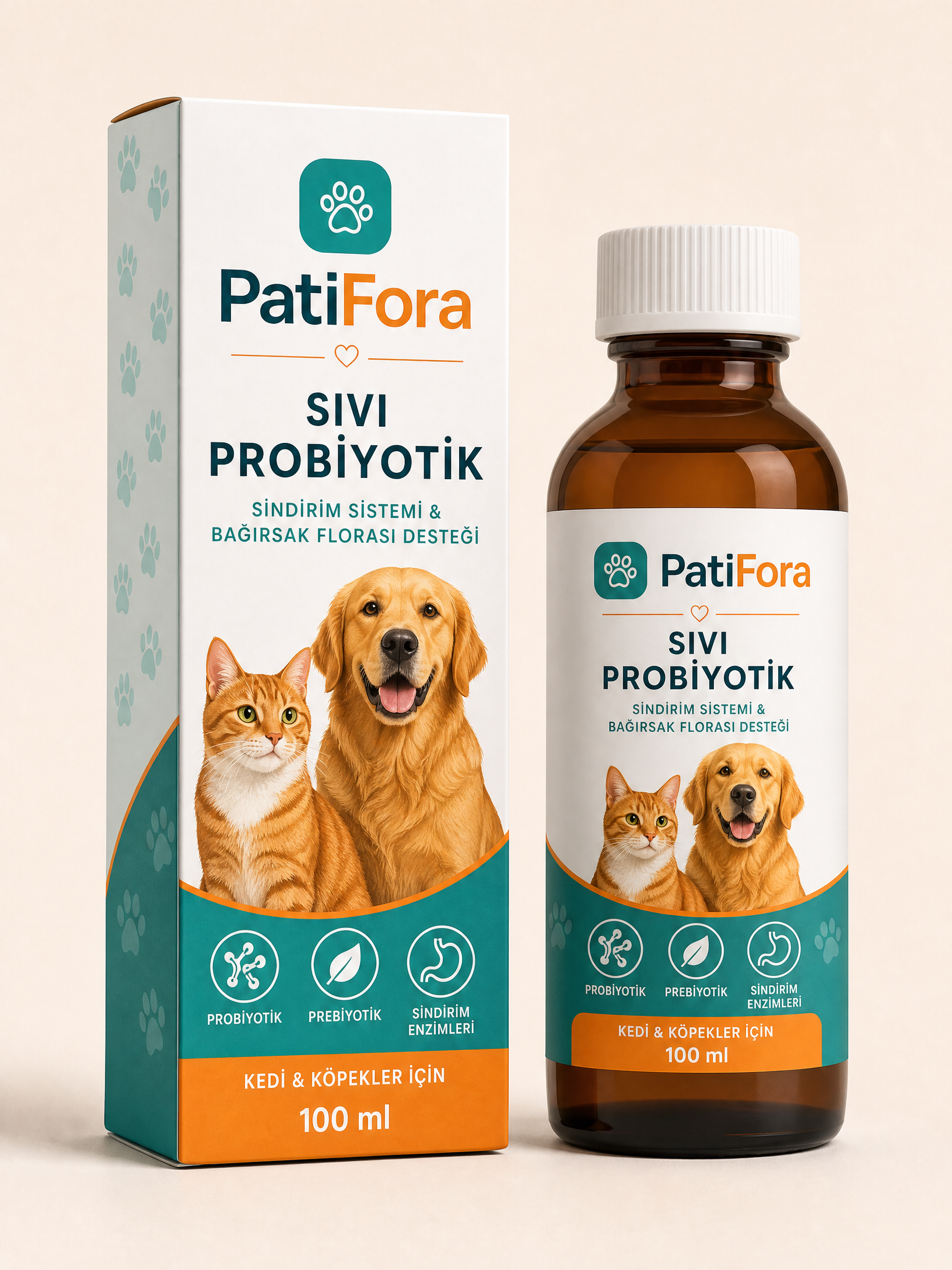 PatiFora Probiotic Support for Kedi & Köpek premium 3D packaging