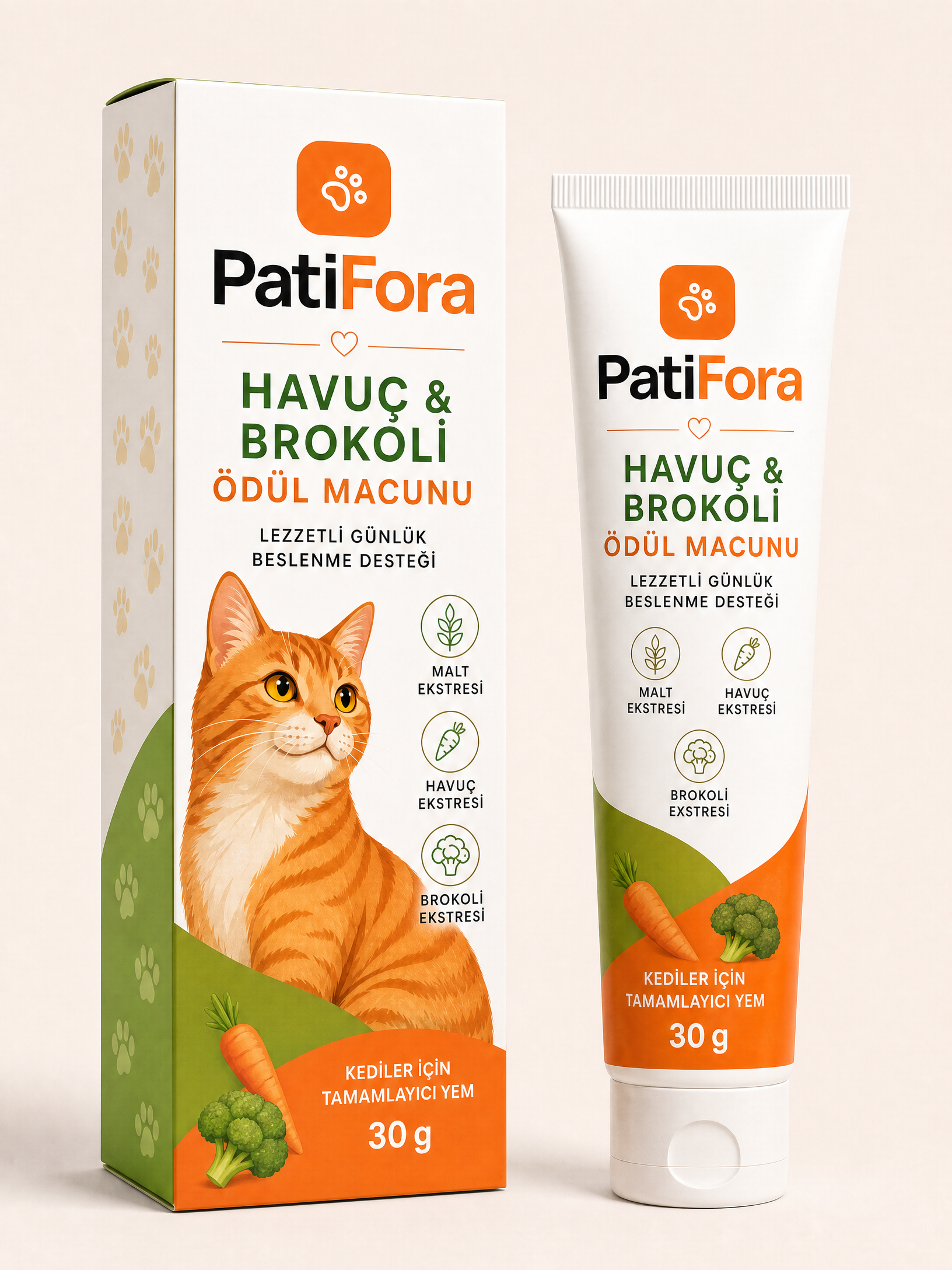 PatiFora Ödül Pasta Havuç & Brokoli Kutusuz premium 3D packaging