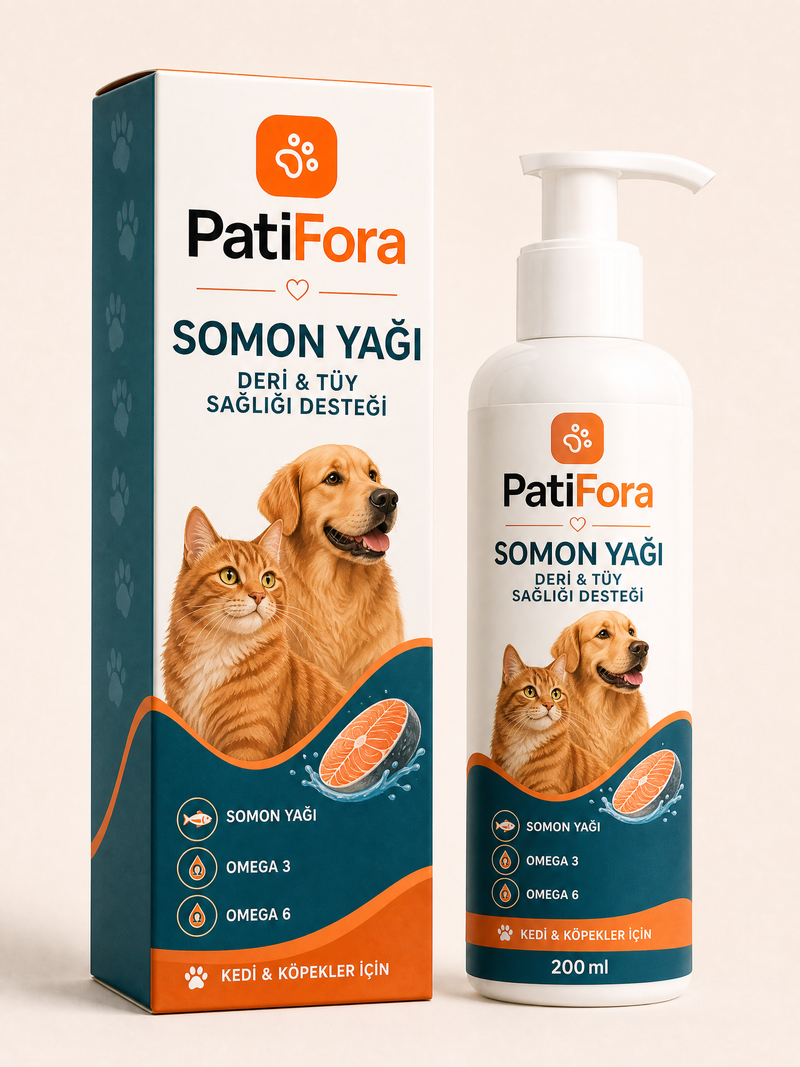 PatiFora Salmon Oil for Kedi & Köpek & Kuş/balık/sürüngen premium 3D packaging