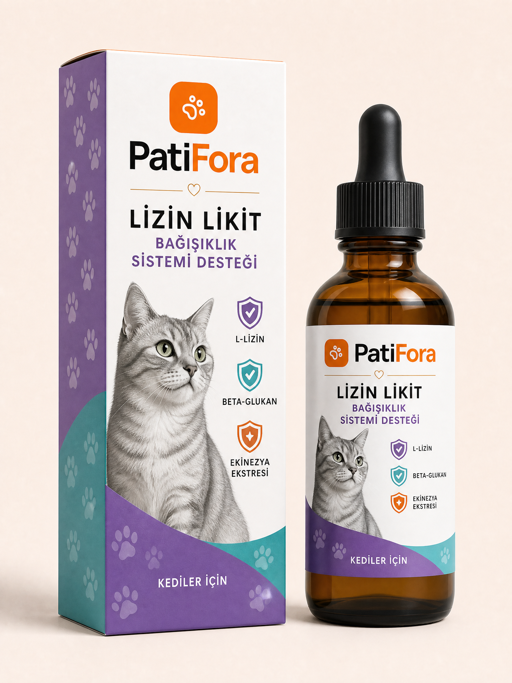 PatiFora L-Lysine Support for Cats premium 3D packaging
