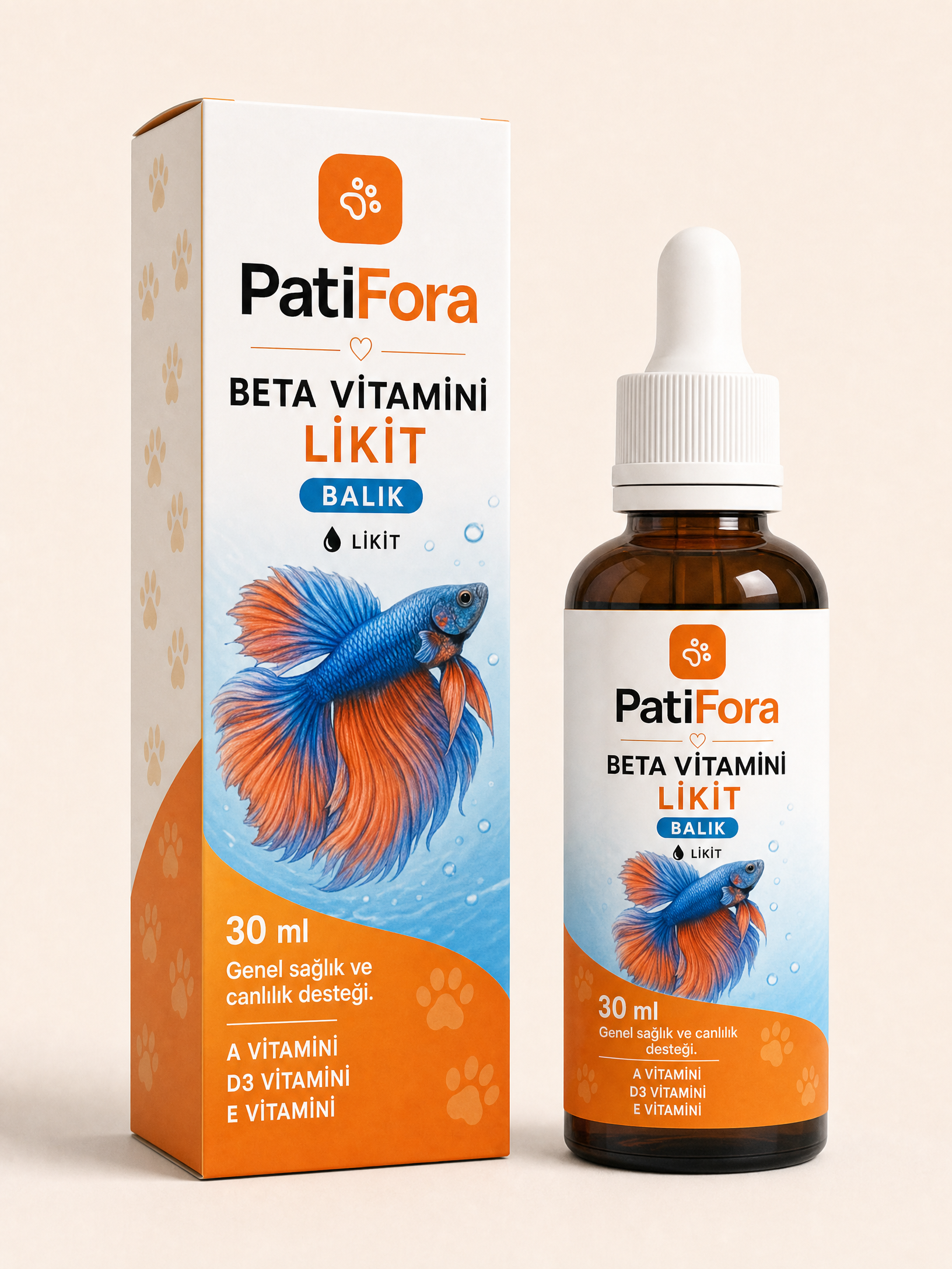 PatiFora Betta Fish Vitamin Support - 30 ml premium 3D packaging
